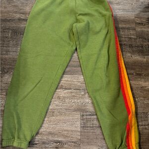 Aviator Nation Olive Green Sweatpants with Rainbow Side Stripes size medium